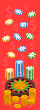 Ruleta con fichas y dinero en efectivo